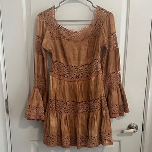 Free People Terracotta Long Sleeve Lace Dress